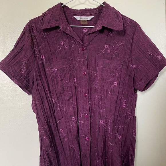 TANJAY Purple Flower Pattern Women’s Blouse - Picture 1 of 4